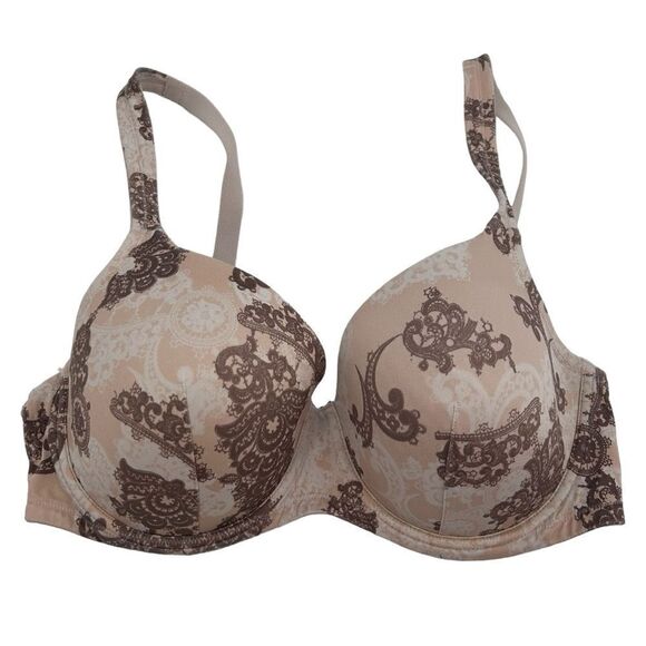 Soma Classic Allies cream and brown lace print underwire bra size 36D - Picture 1 of 4